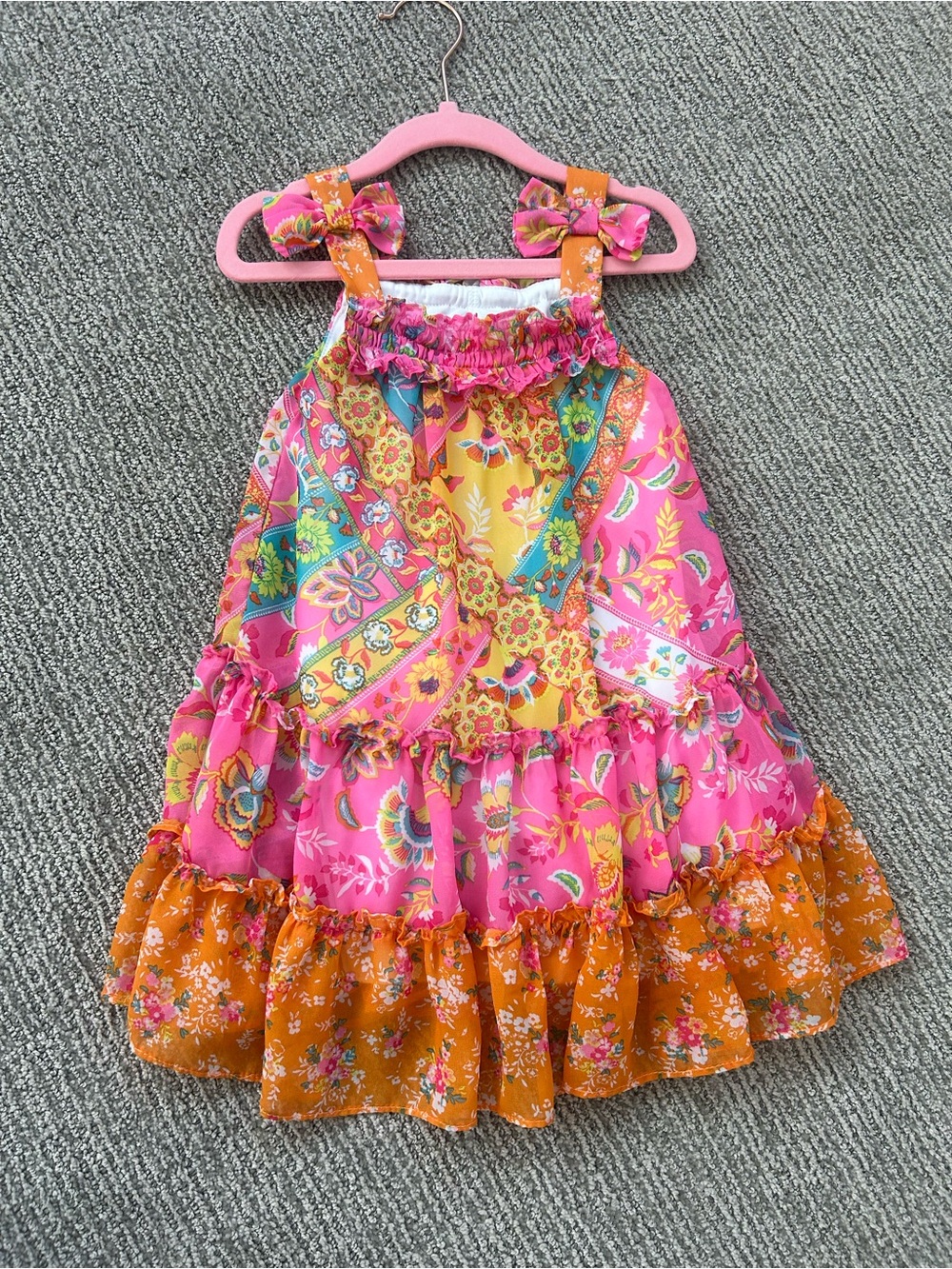 Girls Bright Floral Sundress in Pink & Orange